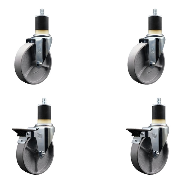 Service Caster 5'' Semi Steel Wheel Swivel 1-7/8'' Expanding Stem Caster Set 2 Brakes, 4PK SCC-EX20S515-SSR-2-PLB-2-178 - main